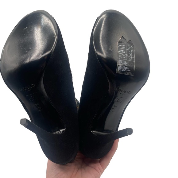 Balmain x H&M Peep-Toe Crystal Beaded Heel Boots Sz Eu 39 / US 8 - Picture 4 of 16